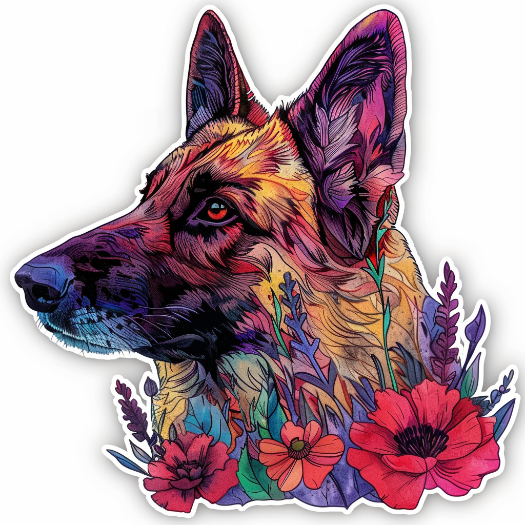 German Shepherd Dog floral Vinyl Decal Sticker for Car, Laptop, Tumbler and more # F011431