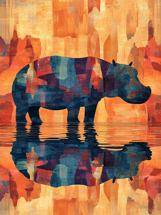 The silhouette of a Hippopotamus with an abstract Expressive surreal Poster # F024857