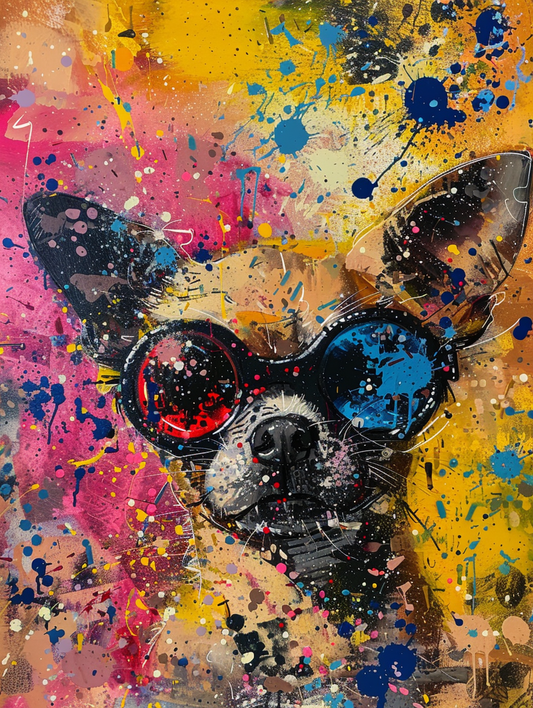 Colorful space Chihuahua dog with a hat Expressive surreal Poster # F024461