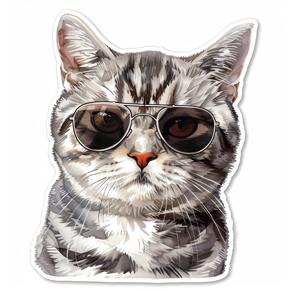 American Shorthair Cat wearing sunglasses Expressive surreal Vinyl Decal Sticker for Car, Laptop, Tumbler and more # F019916-4" x 4"