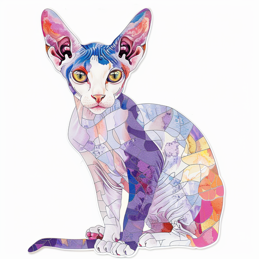 Adorable Cornish Rex Cat Expressive surreal Vinyl Decal Sticker for Car, Laptop, Tumbler and more # F021378-4" x 4"