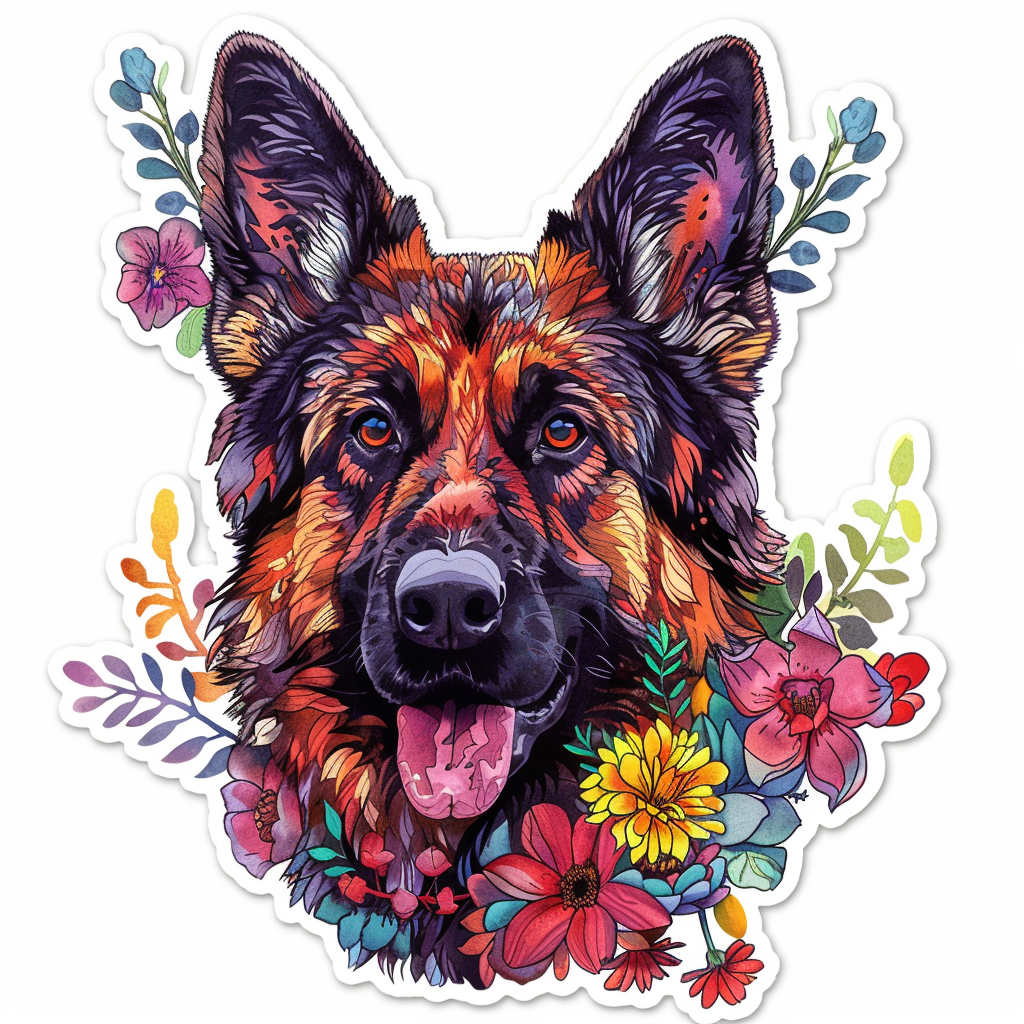 German Shepherd Dog floral Vinyl Decal Sticker for Car, Laptop, Tumbler and more # F011437