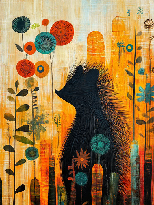 The silhouette of a hedgehog with an abstract colo Expressive surreal Poster # F024820