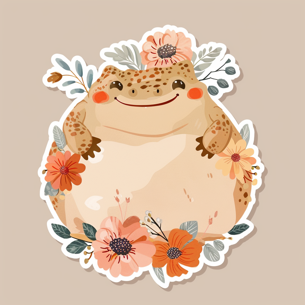 Sticker of an Adorable Frog with chubby cheeks Expressive surreal Vinyl Decal Sticker for Car, Laptop, Tumbler and more # F015898