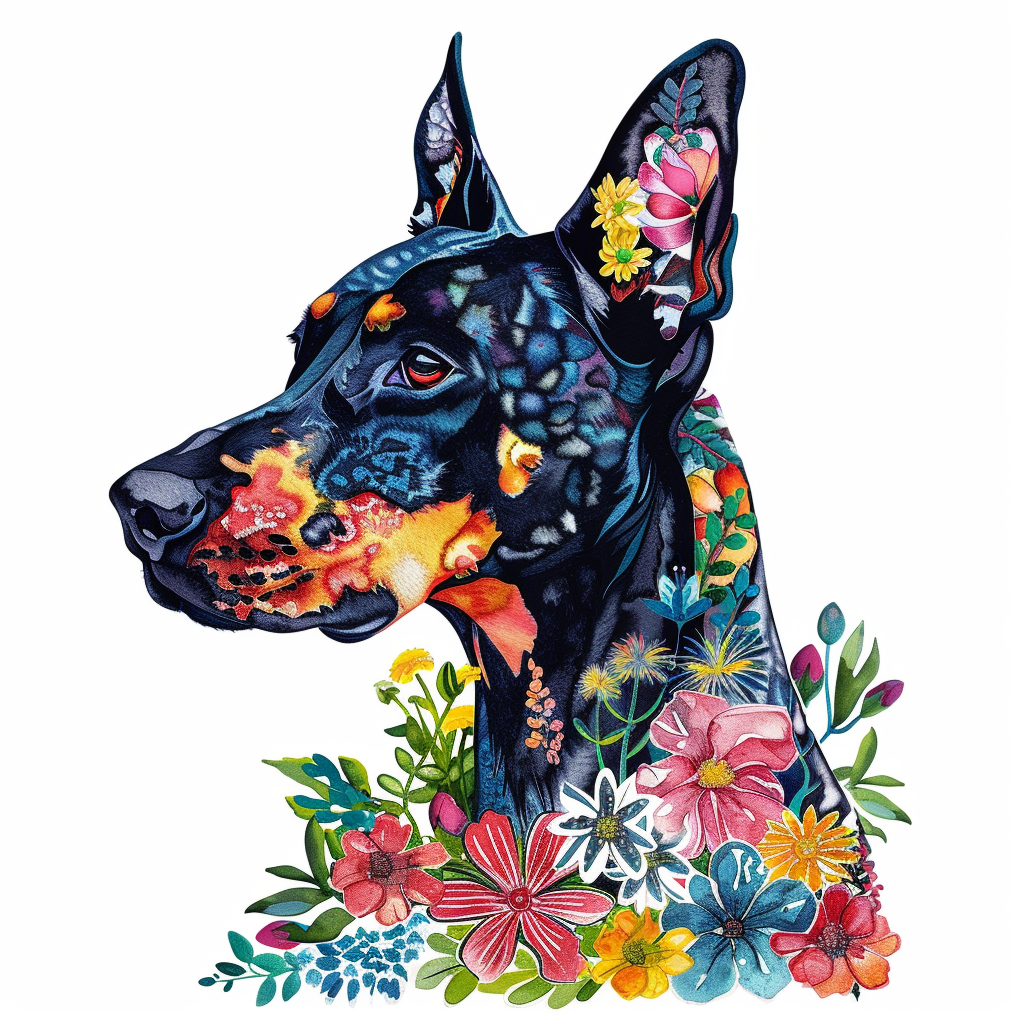 Doberman Pinscher Dog floral majestic Expressive surreal Vinyl Decal Sticker for Car, Laptop, Tumbler and more # F019377