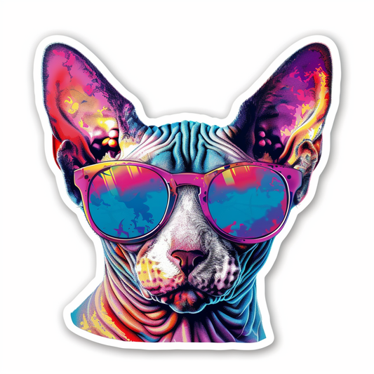 Cornish Rex Cat wearing sunglasses Expressive surreal Vinyl Decal Sticker for Car, Laptop, Tumbler and more # F020735-4" x 4"