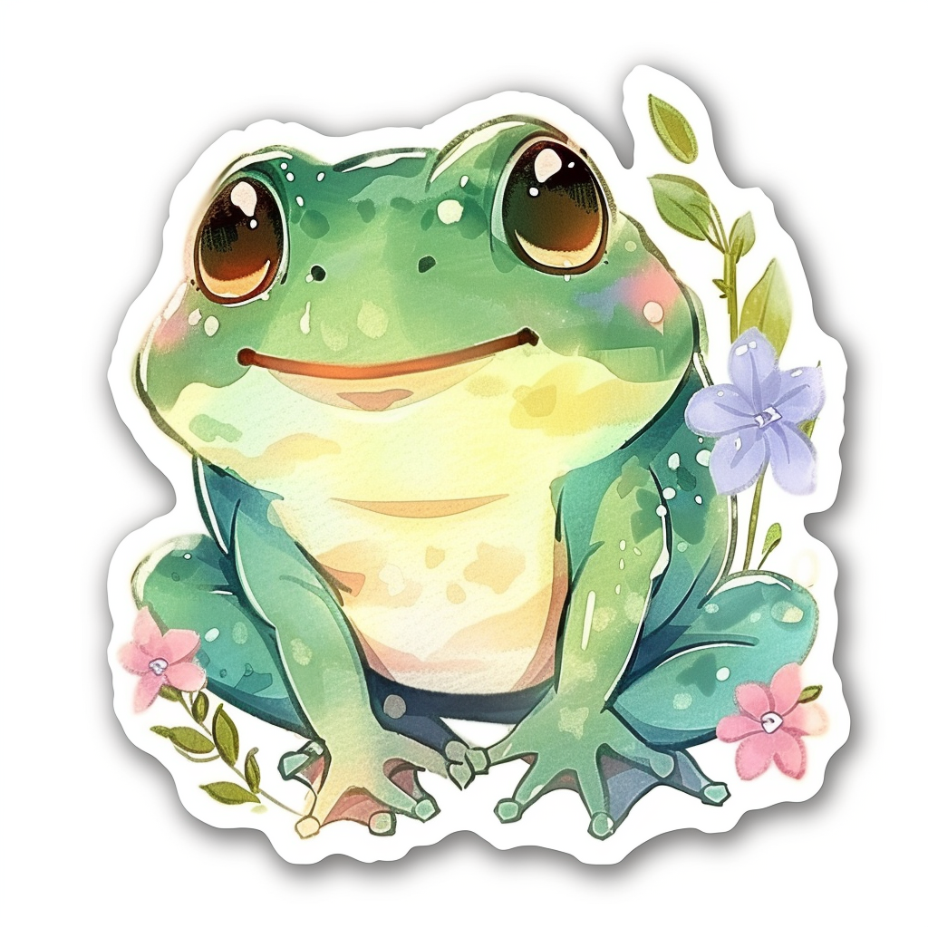 Sticker of an Adorable Frog with chubby cheeks Expressive surreal Vinyl Decal Sticker for Car, Laptop, Tumbler and more # F015879