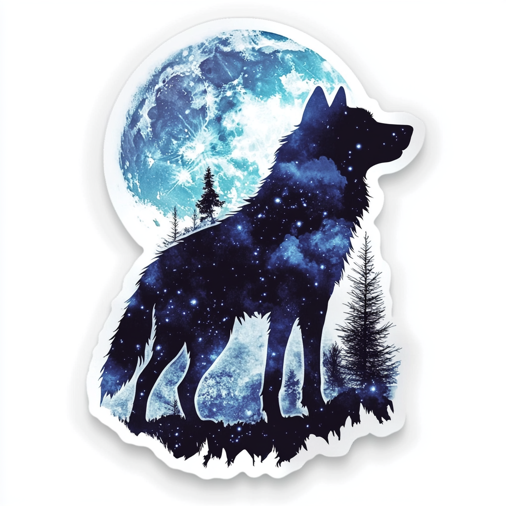 Wolf Moon and Stars Vinyl Decal Sticker for Car, Laptop, Tumbler and more # F025692