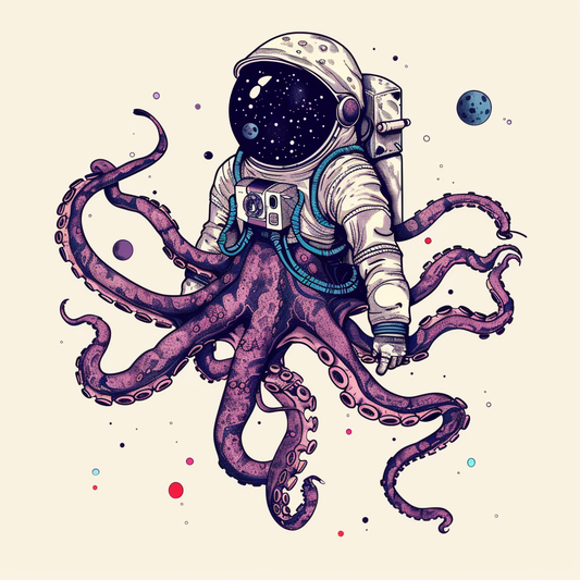 Sticker of an Octopus astronaut majestic Expressive surreal Vinyl Decal Sticker for Car, Laptop, Tumbler and more # F015419
