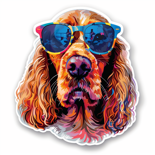 Cocker Spaniel Dog wearing sunglasses Expressive surreal Vinyl Decal Sticker for Car, Laptop, Tumbler and more # F020104-4" x 4"