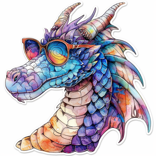Dragon wearing sunglasses majestic Expressive surreal Vinyl Decal Sticker for Car, Laptop, Tumbler and more # F018922