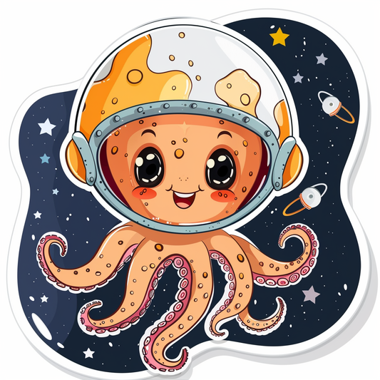 Sticker of a Cute and Adorable Octopus full body space suit Expressive surreal Vinyl Decal Sticker for Car, Laptop, Tumbler and more # F015800