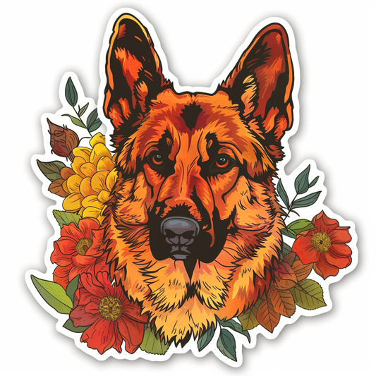 German Shepherd Dog floral Vinyl Decal Sticker for Car, Laptop, Tumbler and more # F011464