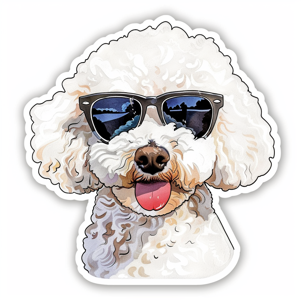 Poodle Dog wearing sunglasses Vinyl Decal Sticker for Car, Laptop, Tumbler and more # F012446