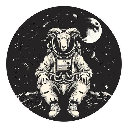 Goat majestic Astronaut Expressive surreal Vinyl Decal Sticker for Car, Laptop, Tumbler and more # F020492-4" x 4"