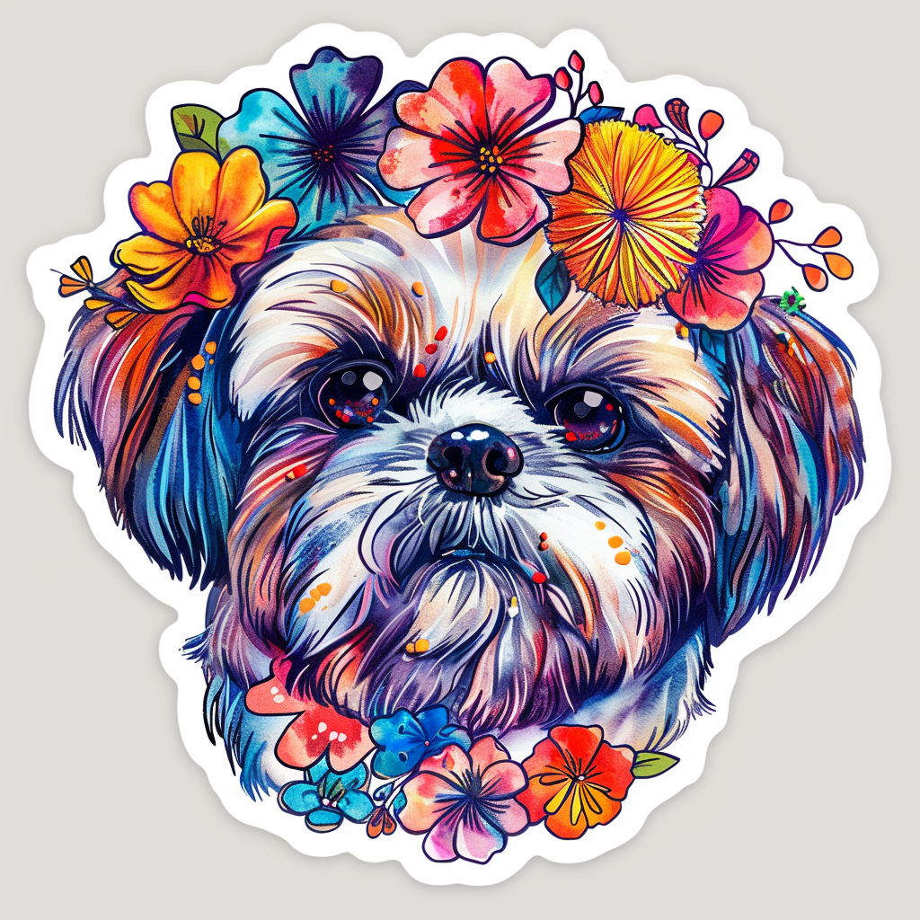 Adorable Shih Tzu Dog Expressive surreal Vinyl Decal Sticker for Car, Laptop, Tumbler and more # F018392