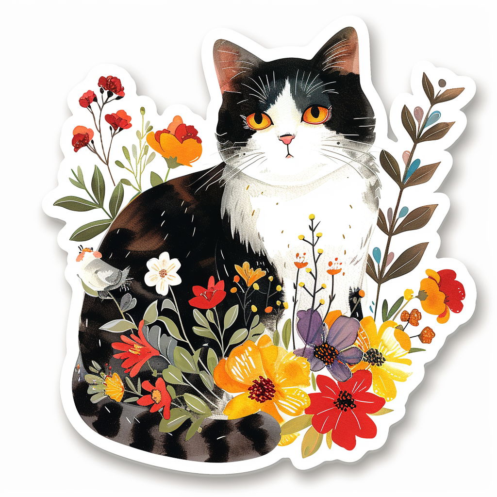 American Shorthair Cat floral majestic Expressive surreal Vinyl Decal Sticker for Car, Laptop, Tumbler and more # F018550