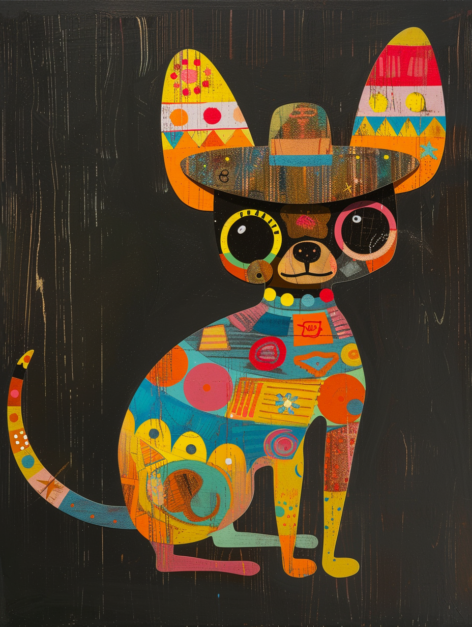 Colorful space Chihuahua dog with a hat Expressive surreal Poster # F025513