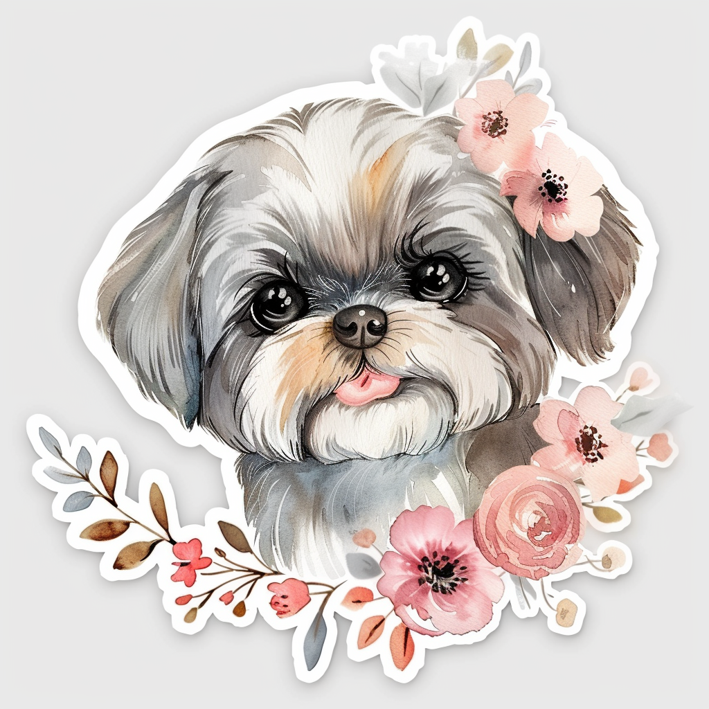 Adorable Shih Tzu Dog Expressive surreal Vinyl Decal Sticker for Car, Laptop, Tumbler and more # F018201