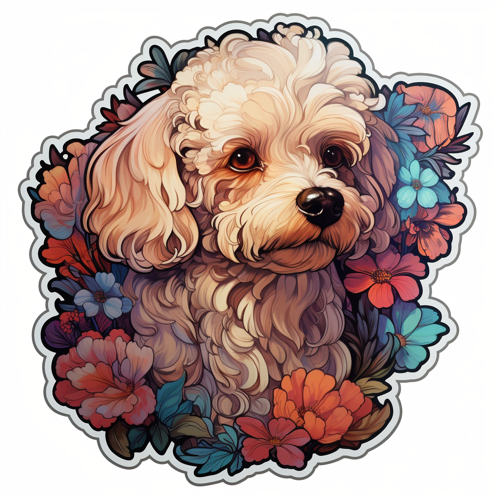 Poodle dog Detailed colorful painting floral Vinyl Decal Sticker for Car, Laptop, Tumbler and more # F012188