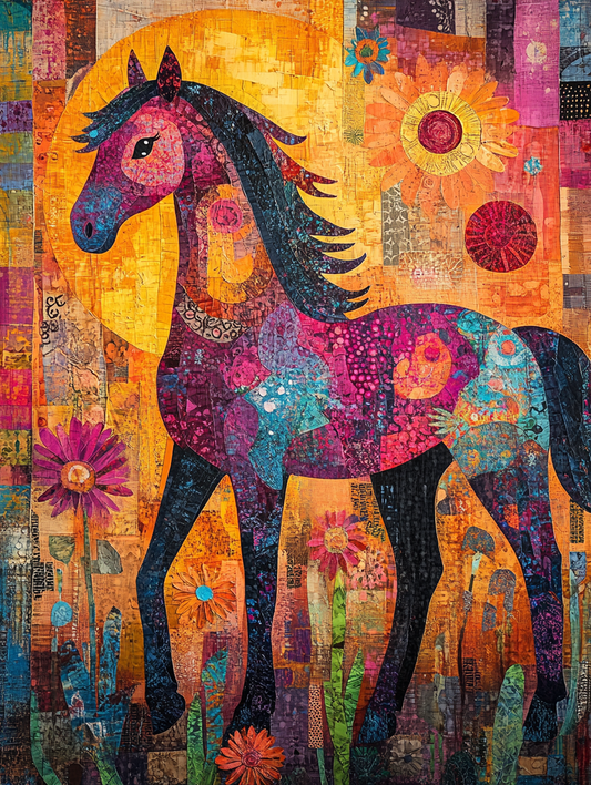 The silhouette of a horse with an abstract colorful background Expressive surreal Poster # F024821
