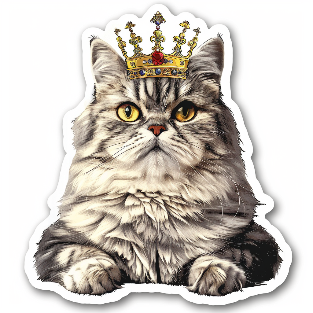 Persian Cat crowned majestic Expressive surreal Vinyl Decal Sticker for Car, Laptop, Tumbler and more # F016131