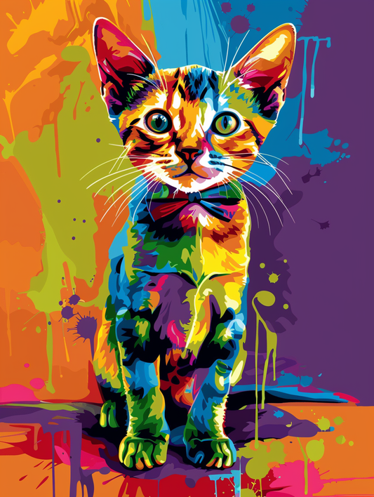 Colorful space Abyssinian cat with a bow tie Expressive surreal Poster # F024399