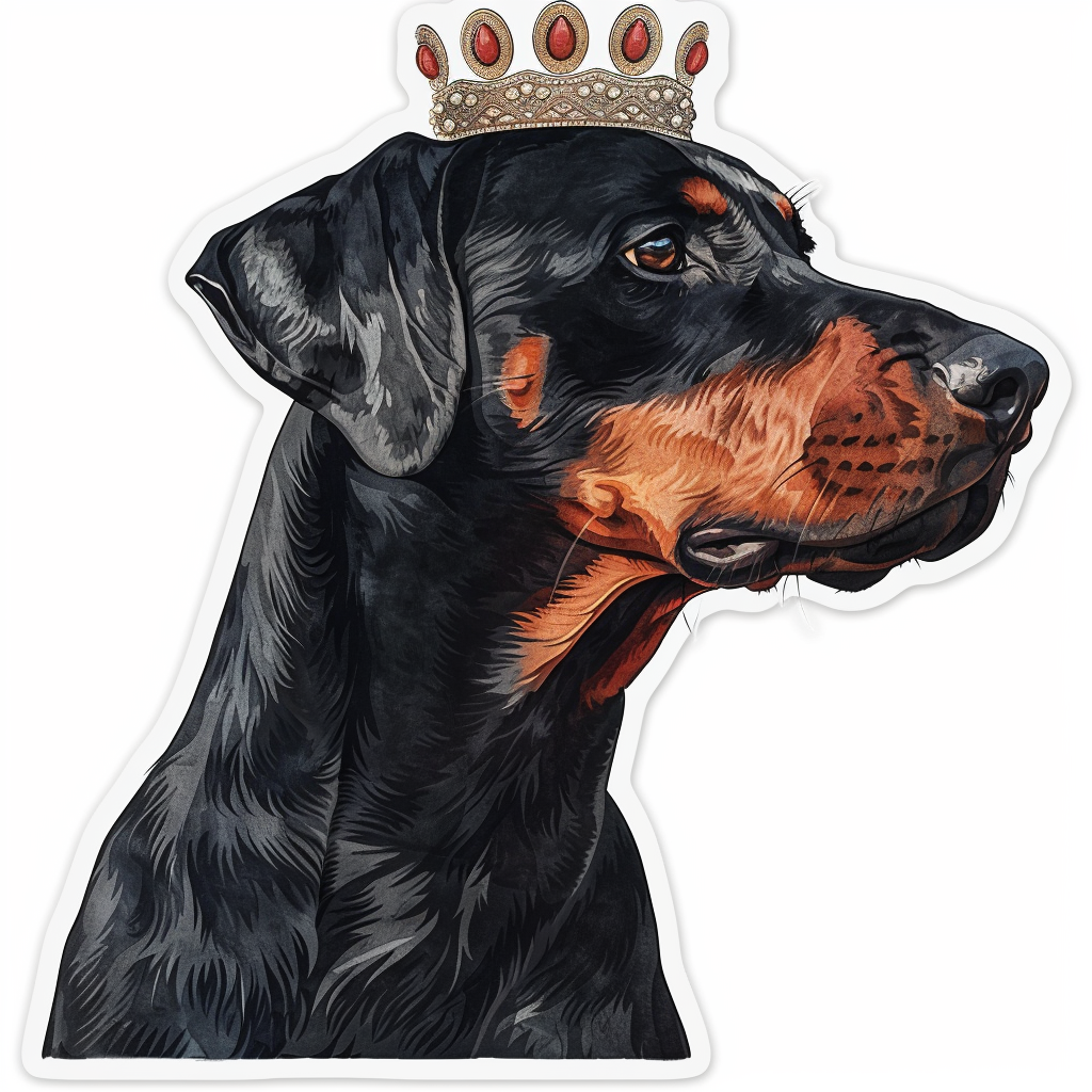 Sticker of a Doberman Pinscher Dog crowned Expressive surreal Vinyl Decal Sticker for Car, Laptop, Tumbler and more # F019284