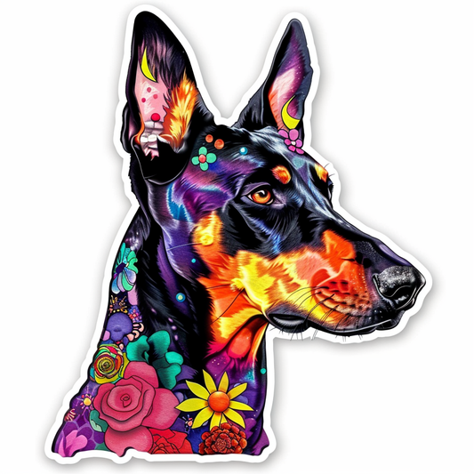 Doberman Pinscher Dog floral majestic Expressive surreal Vinyl Decal Sticker for Car, Laptop, Tumbler and more # F019391
