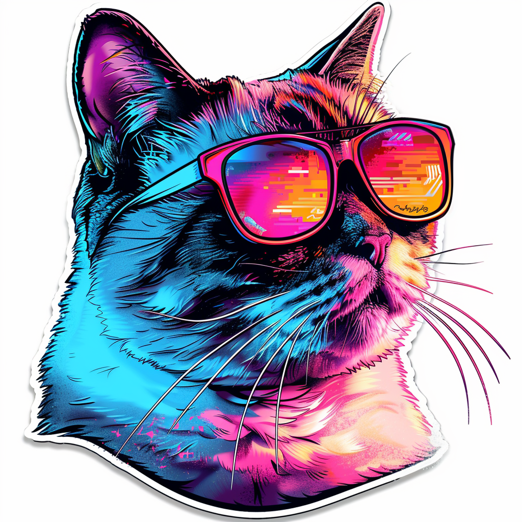 American Shorthair Cat Cool Neon Party Expressive surreal Vinyl Decal Sticker for Car, Laptop, Tumbler and more # F018051