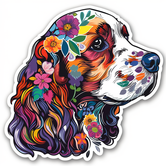 Cocker Spaniel Dog floral majestic Expressive surreal Vinyl Decal Sticker for Car, Laptop, Tumbler and more # F020037-4" x 4"