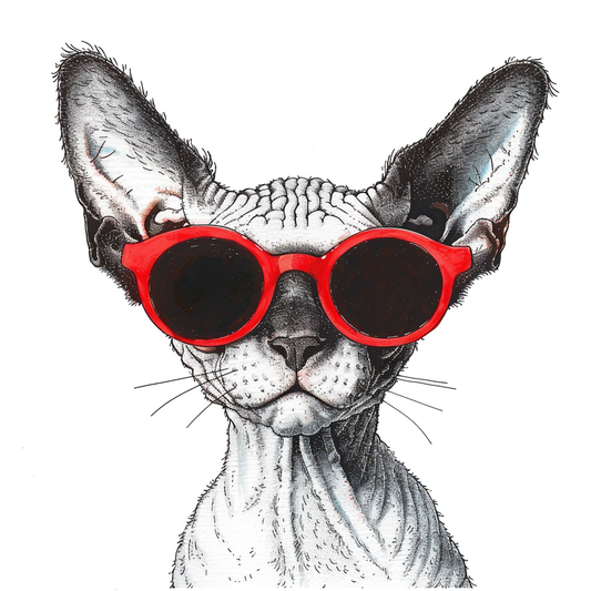 Cornish Rex Cat wearing sunglasses Expressive surreal Vinyl Decal Sticker for Car, Laptop, Tumbler and more # F020737-4" x 4"