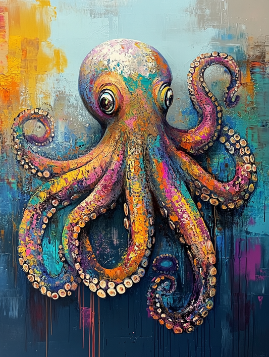 The silhouette of a octopus with an abstract color Expressive surreal Poster # F024852