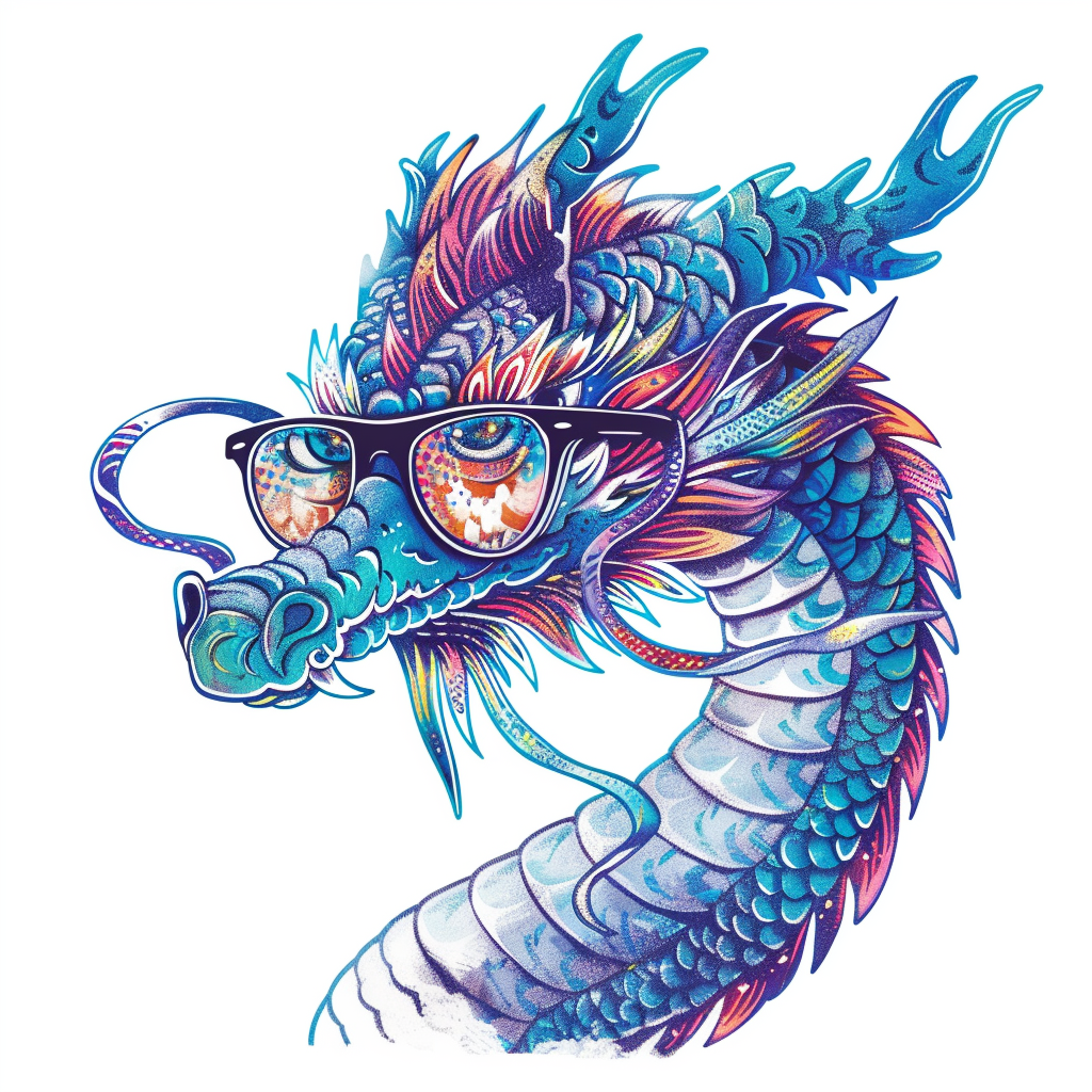 Dragon wearing sunglasses majestic Expressive surreal Vinyl Decal Sticker for Car, Laptop, Tumbler and more # F018937