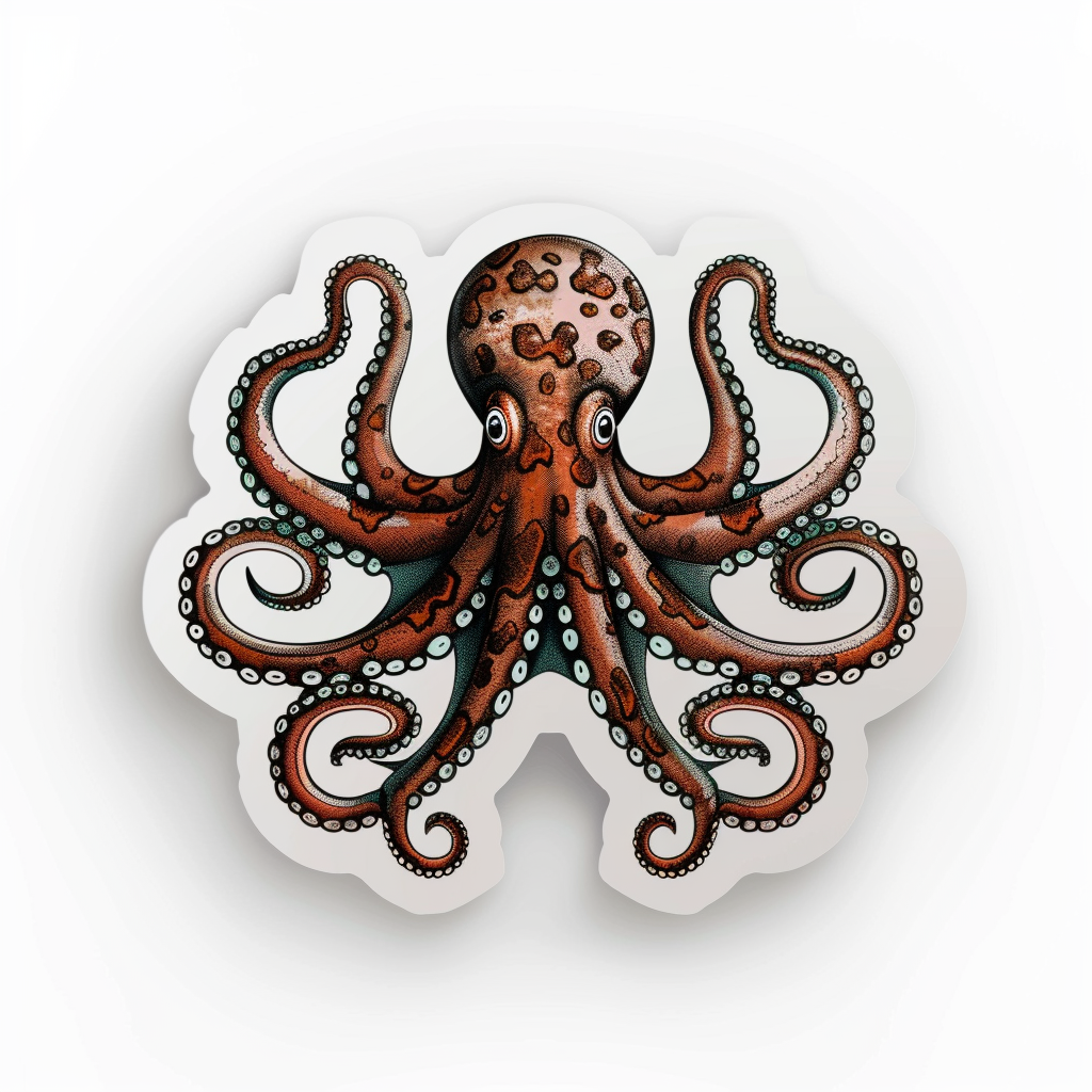 Sticker of a Octopus heartcore majestic Expressive surreal Vinyl Decal Sticker for Car, Laptop, Tumbler and more # F015462