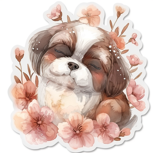 Adorable Shih Tzu Dog Expressive surreal Vinyl Decal Sticker for Car, Laptop, Tumbler and more # F018198