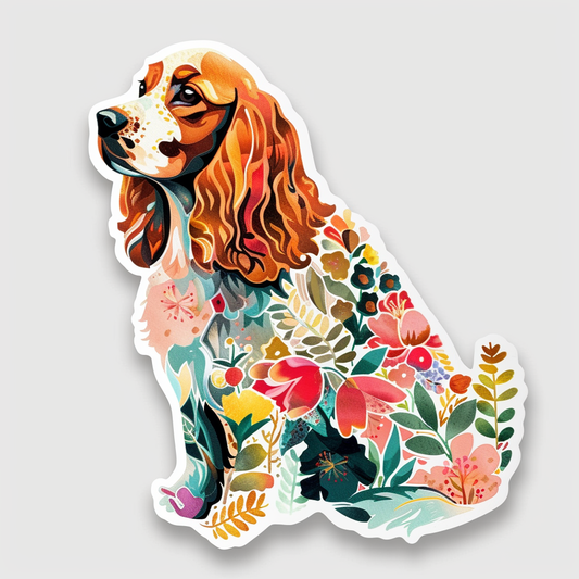 Cocker Spaniel Dog floral majestic Expressive surreal Vinyl Decal Sticker for Car, Laptop, Tumbler and more # F020084-4" x 4"