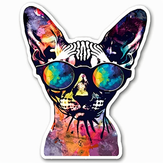 Cornish Rex Cat wearing sunglasses Expressive surreal Vinyl Decal Sticker for Car, Laptop, Tumbler and more # F020759-4" x 4"