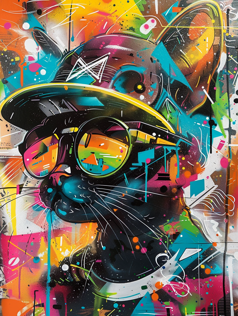 Colorful space Burmese cat with a hat Expressive surreal Poster # F024692