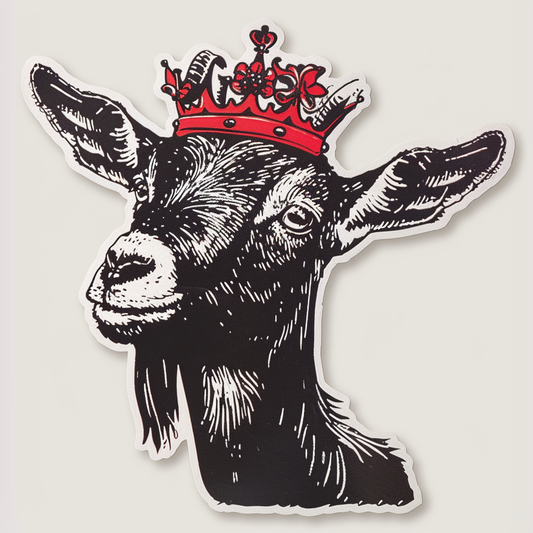 Goat Crowned majestic Expressive surreal Vinyl Decal Sticker for Car, Laptop, Tumbler and more # F020531-4" x 4"