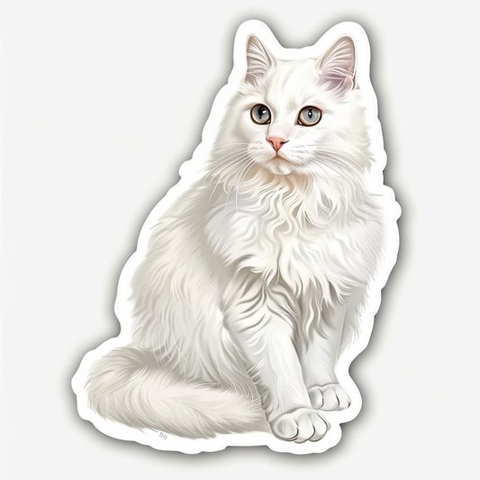 Adorable Turkish Angora Cat  Vinyl Decal Sticker for Car, Laptop, Tumbler and more # F021595-4" x 4"