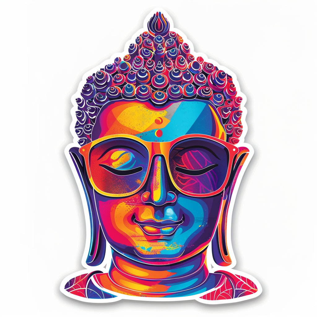 Sticker of a Buddha wearing sunglasses majestic Expressive surreal Vinyl Decal Sticker for Car, Laptop, Tumbler and more # F016833
