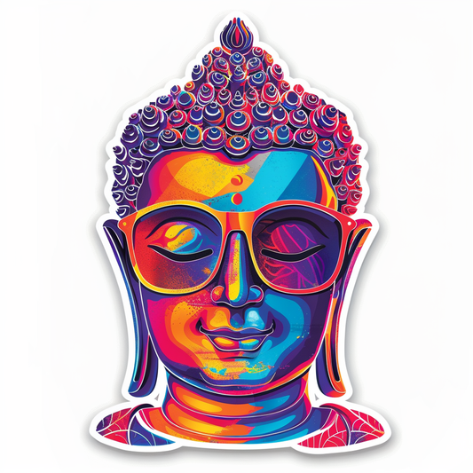 Sticker of a Buddha wearing sunglasses majestic Expressive surreal Vinyl Decal Sticker for Car, Laptop, Tumbler and more # F016833