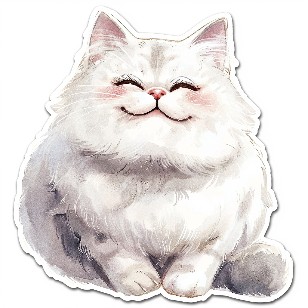 Sticker of a Adorable Persian Cat with chubby cheeks Expressive surreal Vinyl Decal Sticker for Car, Laptop, Tumbler and more # F016431
