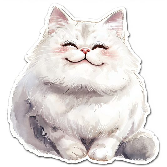 Sticker of a Adorable Persian Cat with chubby cheeks Expressive surreal Vinyl Decal Sticker for Car, Laptop, Tumbler and more # F016431