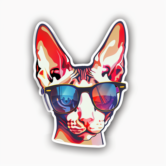 Cornish Rex Cat wearing sunglasses Expressive surreal Vinyl Decal Sticker for Car, Laptop, Tumbler and more # F020763-4" x 4"