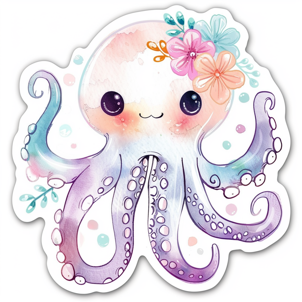 Adorable Octopus with chubby cheeks Expressive surreal Vinyl Decal Sticker for Car, Laptop, Tumbler and more # F015945