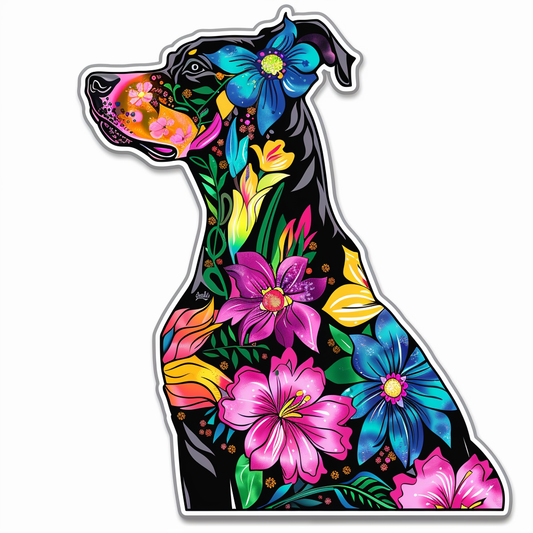 Doberman Pinscher Dog floral majestic Expressive surreal Vinyl Decal Sticker for Car, Laptop, Tumbler and more # F019395