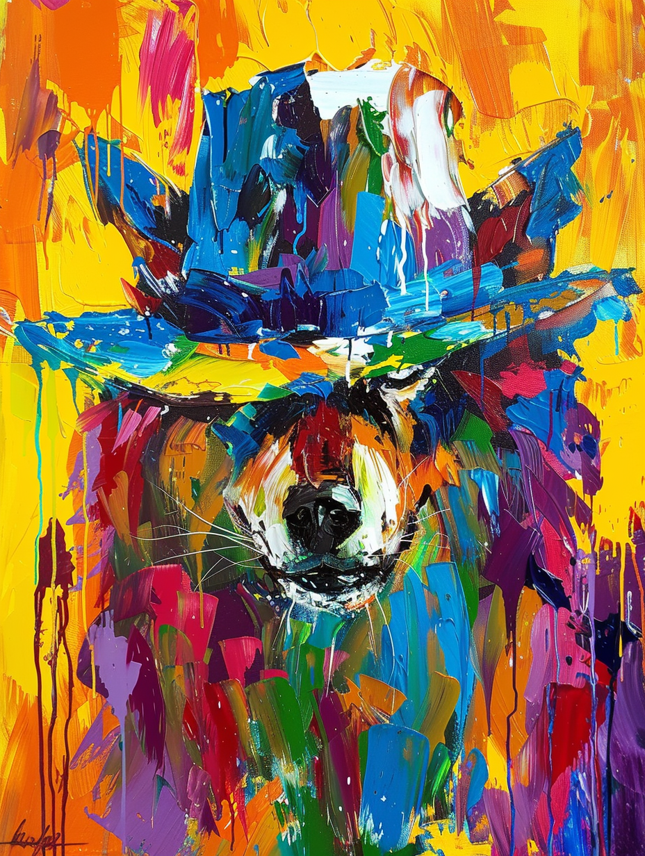 Colorful space Siberian Husky dog with a hat Expressive surreal Poster # F024404