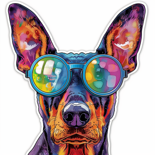 Sticker of a Doberman Pinscher Dog wearing sunglasses Expressive surreal Vinyl Decal Sticker for Car, Laptop, Tumbler and more # F019199